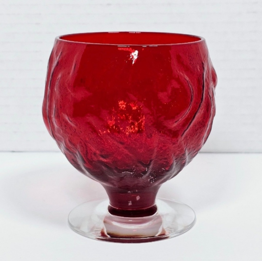 Vintage 1970s Seneca Red Driftwood Footed Glass